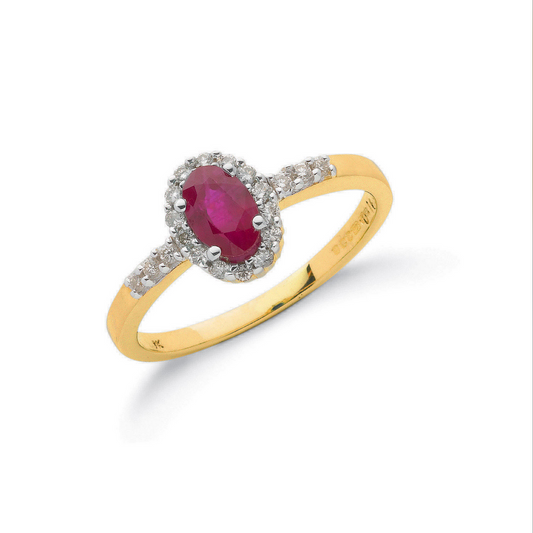 9ct Yellow Gold Cluster Ruby and Diamond Ring, Sizes J to Q (0046)