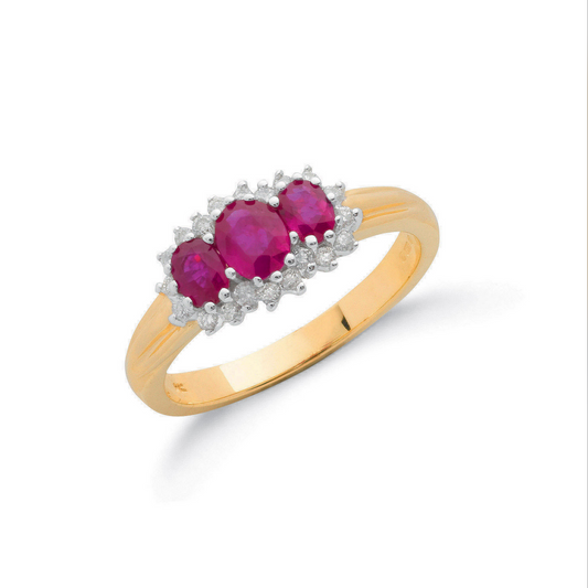 9ct Yellow Gold 0.20ct Diamond and 0.85ct Ruby Ring, Sizes J to Q (0052)