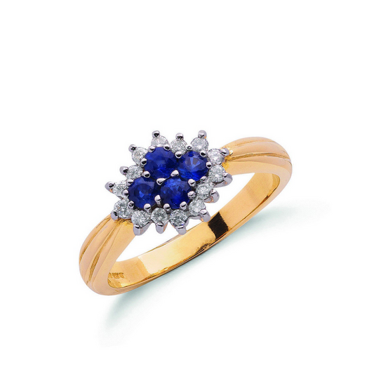 9ct Yellow Gold 0.21ct Diamond and 0.45ct Sapphire Ring, Sizes J to Q (0053)