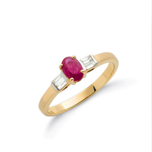 9ct Yellow Gold Cluster Ruby and Diamond Ring, Sizes J to Q (0425)