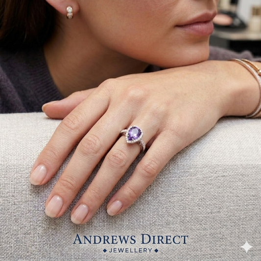 9ct White Gold Amethyst and Diamond Pear shaped Cluster Ring (0549)
