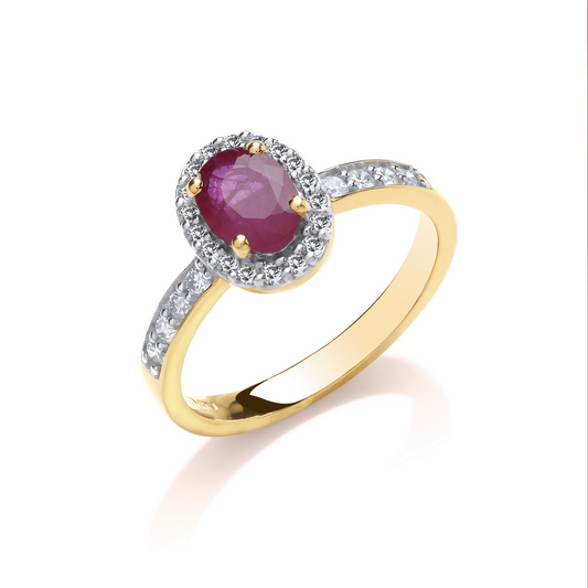 9ct Yellow Gold Cluster Ruby and Diamond Ring, Sizes J to Q (0938)