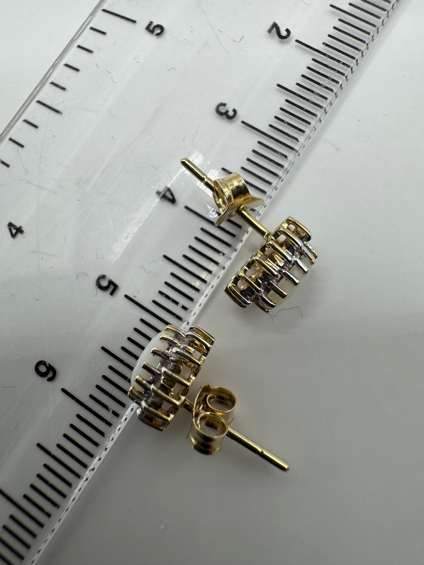 9ct Yellow Gold Natural Opal and Diamond Cluster Stud Earrings (293O)