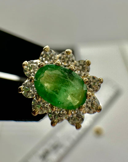 9ct Yellow Gold Real Emerald Stones Oval Cluster Earrings (301/ES545)