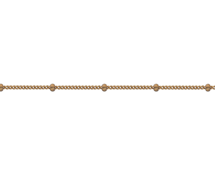 9ct Yellow Curb 1mm Width with Bead Stations Chain Necklace (G10FCB)
