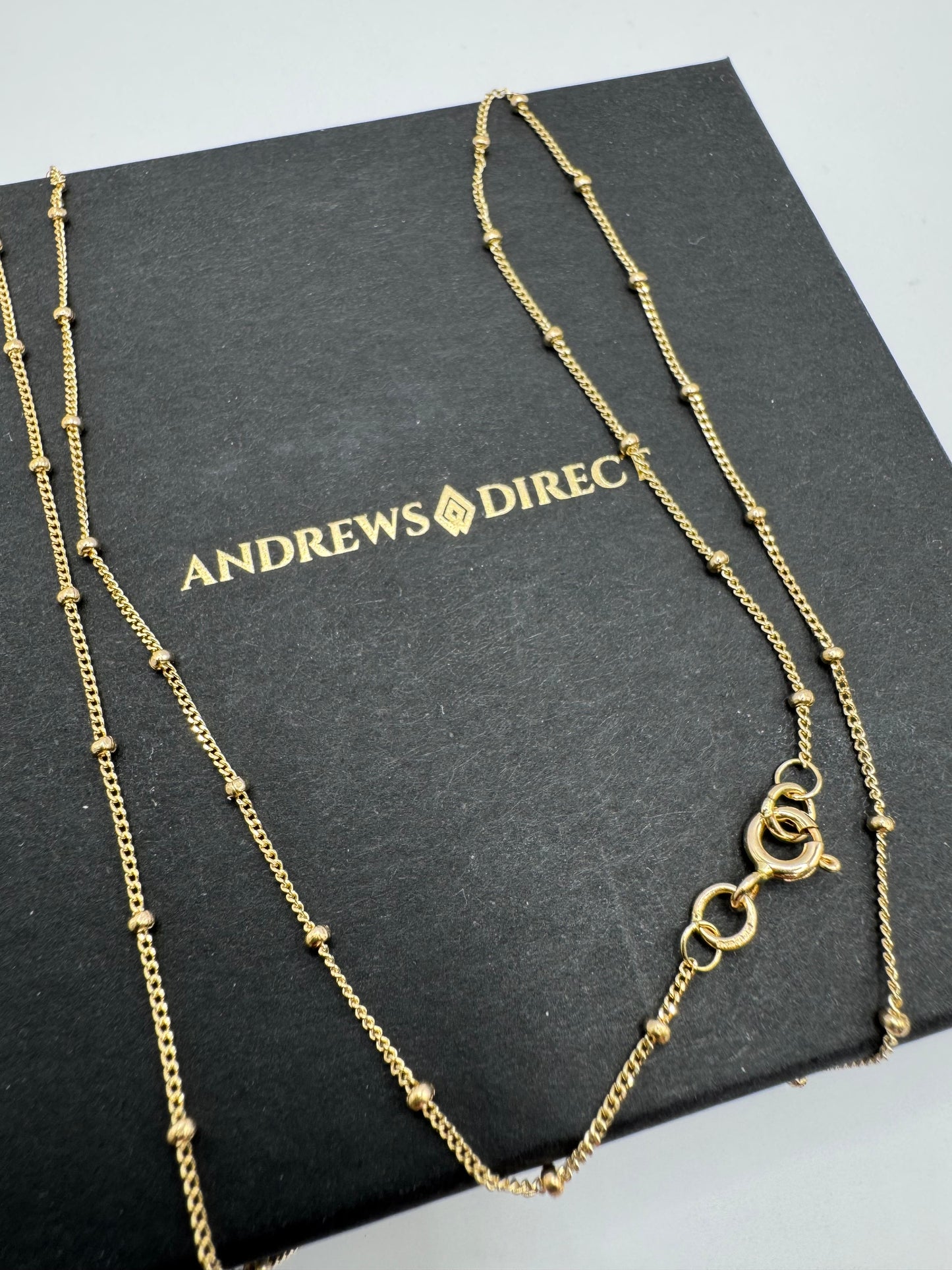 9ct Yellow Curb 1mm Width with Bead Stations Chain Necklace (G10FCB)