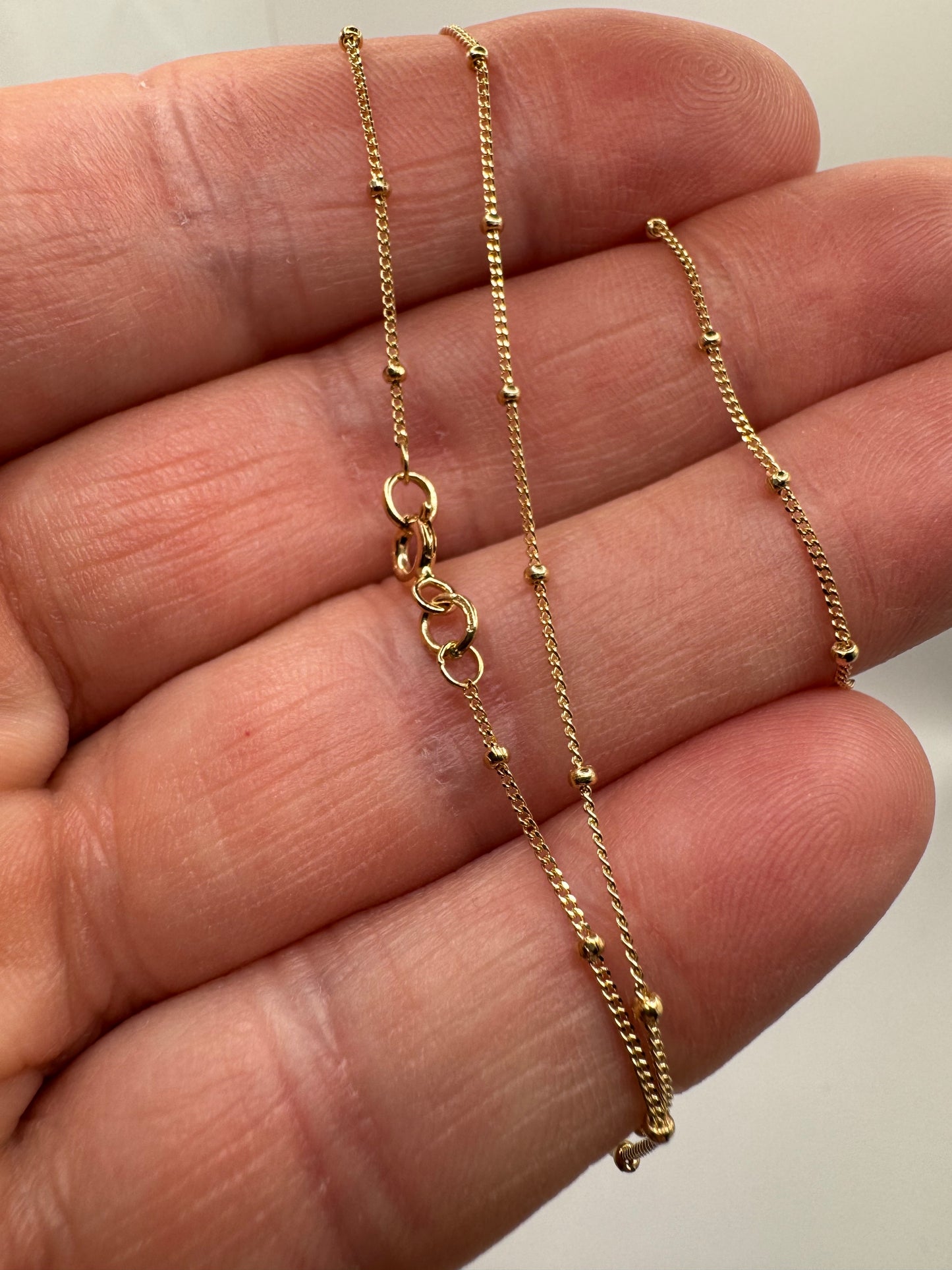 9ct Yellow Curb 1mm Width with Bead Stations Chain Necklace (G10FCB)