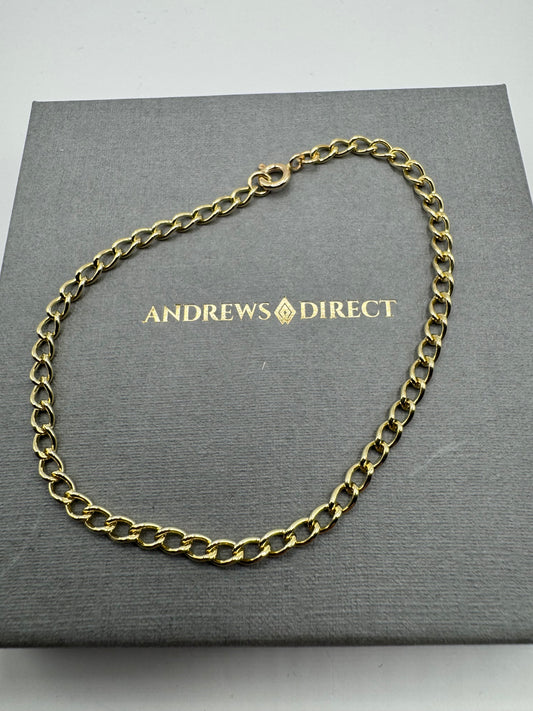 9ct Yellow Solid Gold 3mm Curb Link Chain Bracelet (G337C)