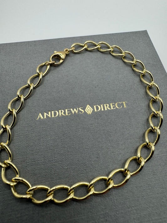 9ct Solid Yellow Gold Open Curb Rounded Link Bracelet 7.5" / 19cm (48/4C)