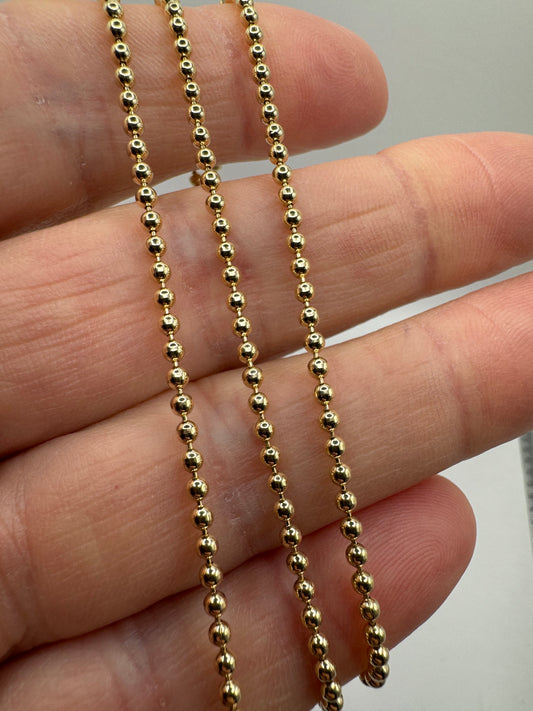 9ct Yellow Gold Solid 2.25mm Beaded Chain Various Lengths Available (GBEAD1)