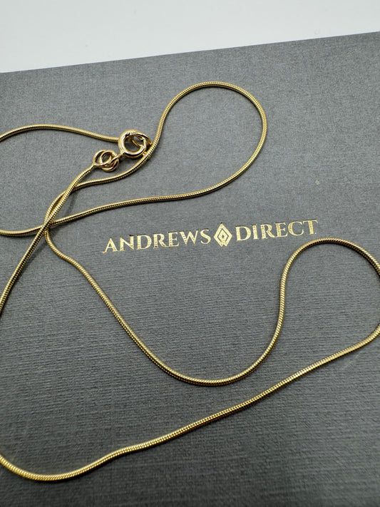 9ct Yellow Solid Gold 1mm Snake Neck Chain Various Lengths (GSNM)