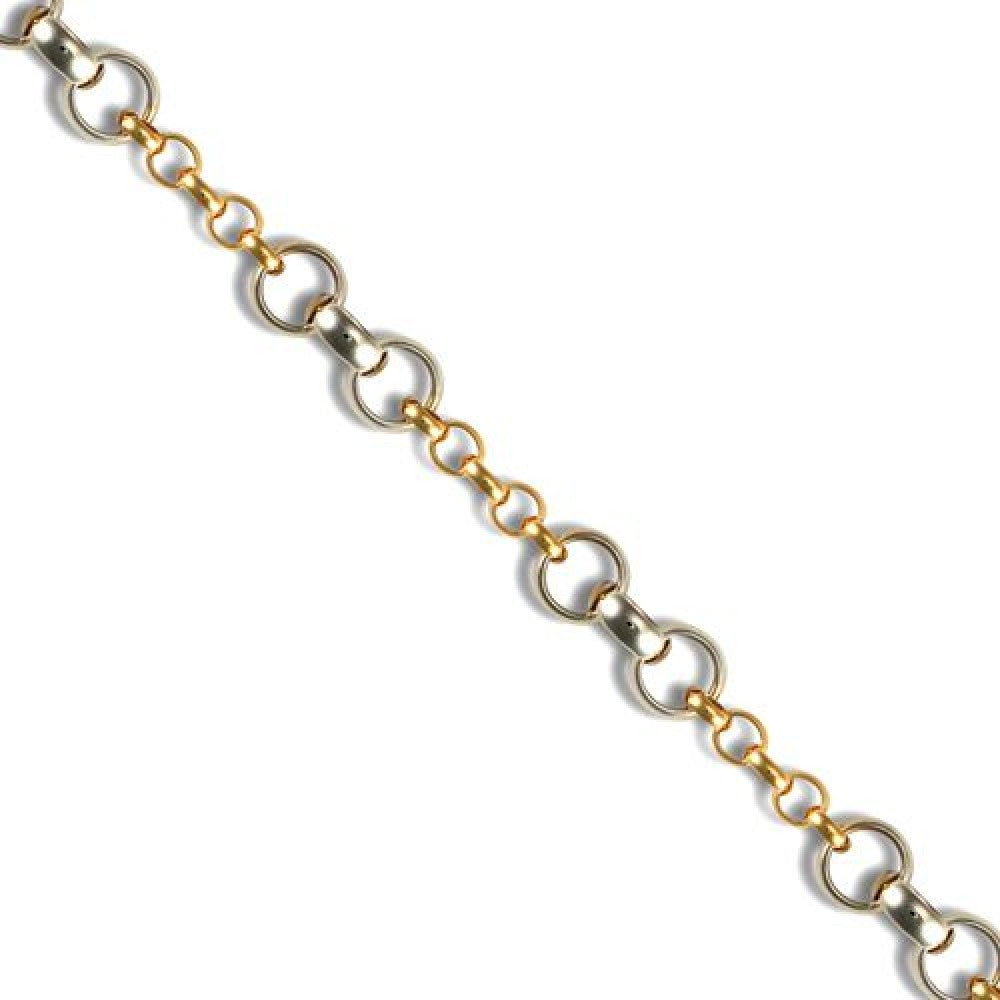 9ct Yellow and White Gold Hollow Round Belcher Chain 7.5 Inch Bracelet (326)