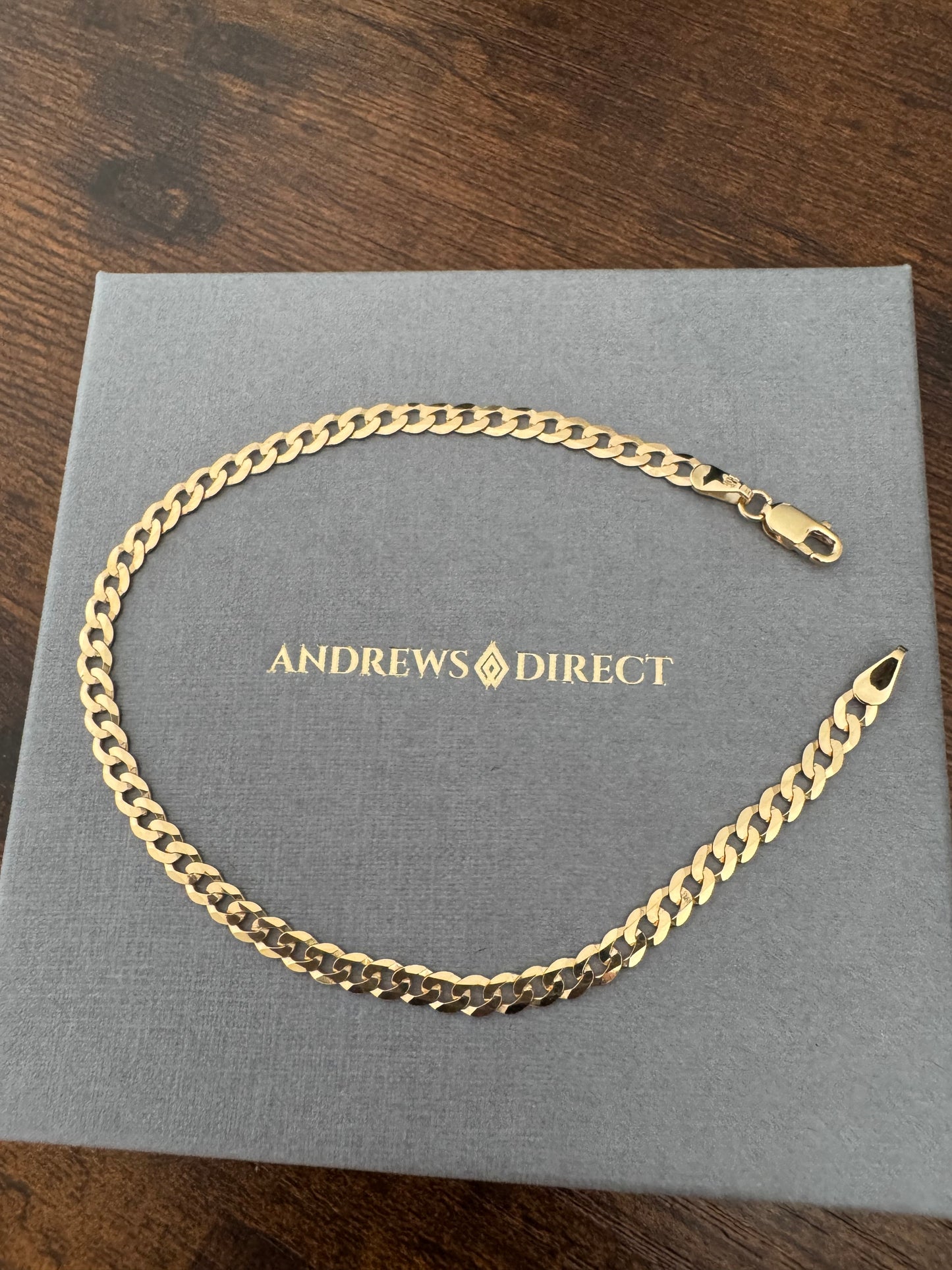 9ct Solid Yellow Gold 3.6mm Curb Flat Link Bracelet  (037A)