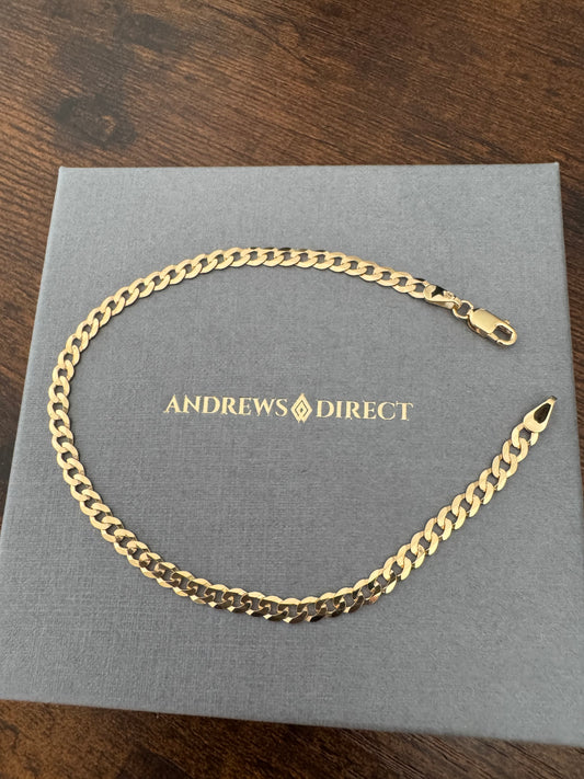 9ct Solid Yellow Gold 3.6mm Curb Flat Link Bracelet  (037A)