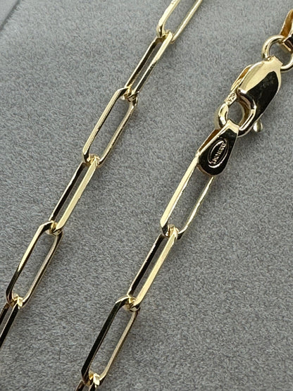 9ct Yellow Gold 3mm Paperclip Link Chain Various Lengths (093A)