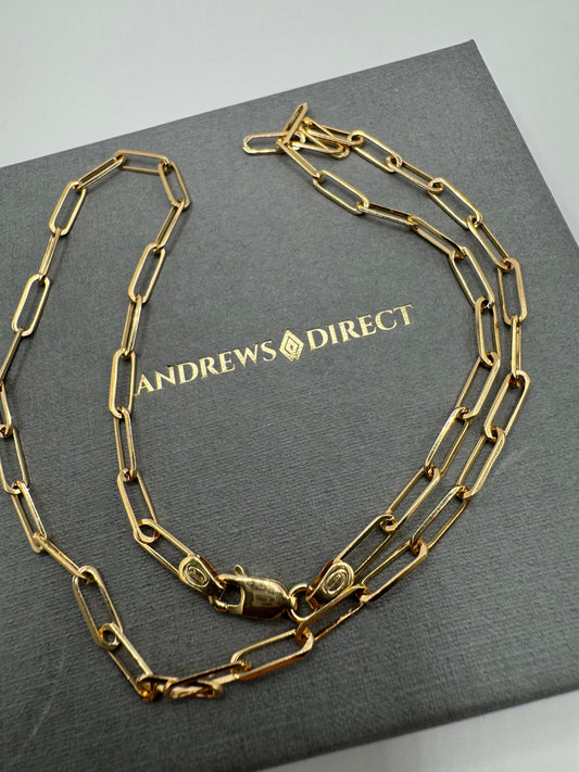 9ct Yellow Gold 3mm Paperclip Link Chain Various Lengths (093A)