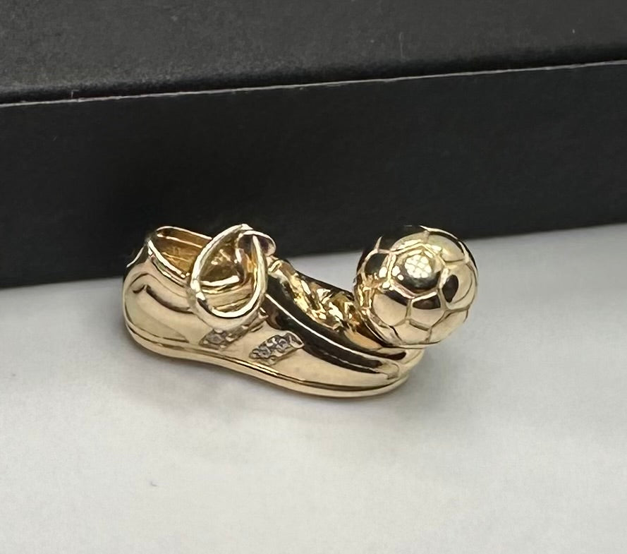 9ct Yellow Gold 23x20mm Zirconia Set Football and Boot Pendant (605)