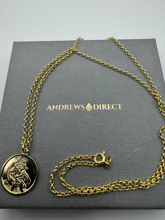 9ct Yellow Gold Double Sided St Christopher Pendant & 20 inch Chain