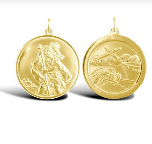 9ct Yellow Gold Solid St Christopher Double Side Pendant (JPM036)