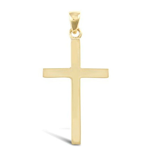 9ct Solid Yellow Gold 40x20mm Plain Polished Cross Pendant