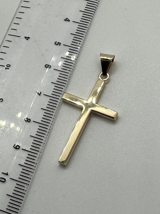 9ct Solid Yellow Gold 40x20mm Plain Polished Cross Pendant