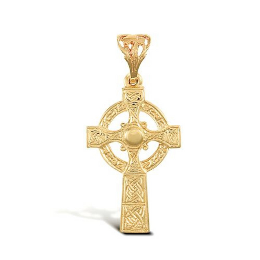 9ct Yellow Gold 30x15mm Celtic Designed Cross Pendant  (X031)