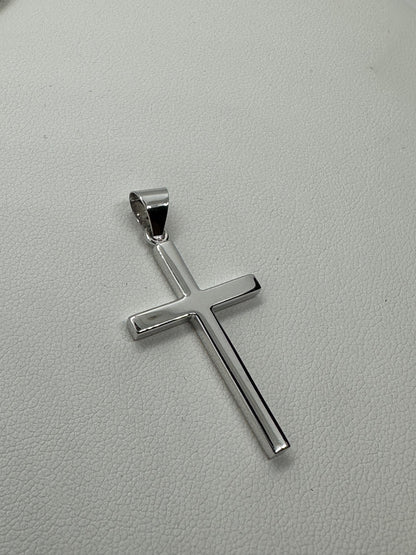 9ct White Gold 40x20mm Solid Plain Polished Cross Pendant (X112)