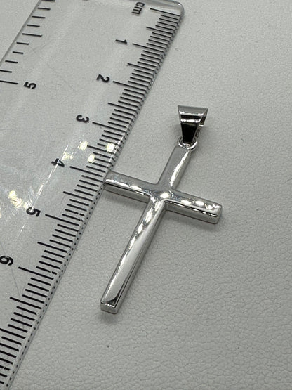9ct White Gold 40x20mm Solid Plain Polished Cross Pendant (X112)