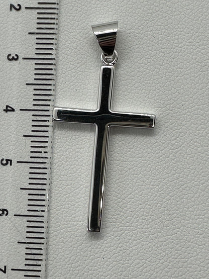 9ct White Gold 40x20mm Solid Plain Polished Cross Pendant (X112)