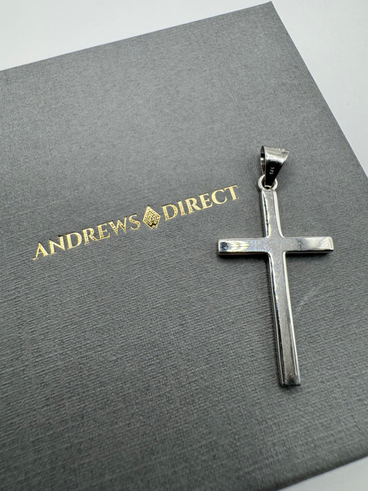 9ct White Gold 40x20mm Solid Plain Polished Cross Pendant (112)