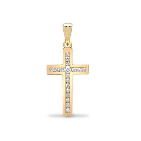 9ct Yellow Gold Cubic Zirconia Set Cross Shaped Pendant (149)