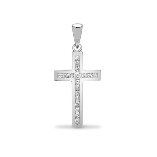 9ct White Gold Cubic Zirconia Set Cross Shaped Pendant (151)