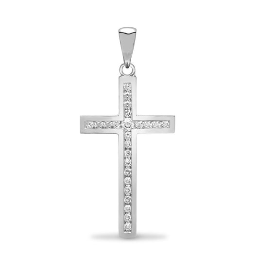 9ct White Gold Cubic Zirconia Set Cross Shaped Pendant (152)