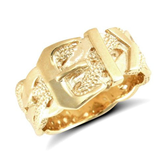 9ct Yellow Gold Solid Buckle Ring Hallmarked 12mm Width Sizes S to Z (017A)