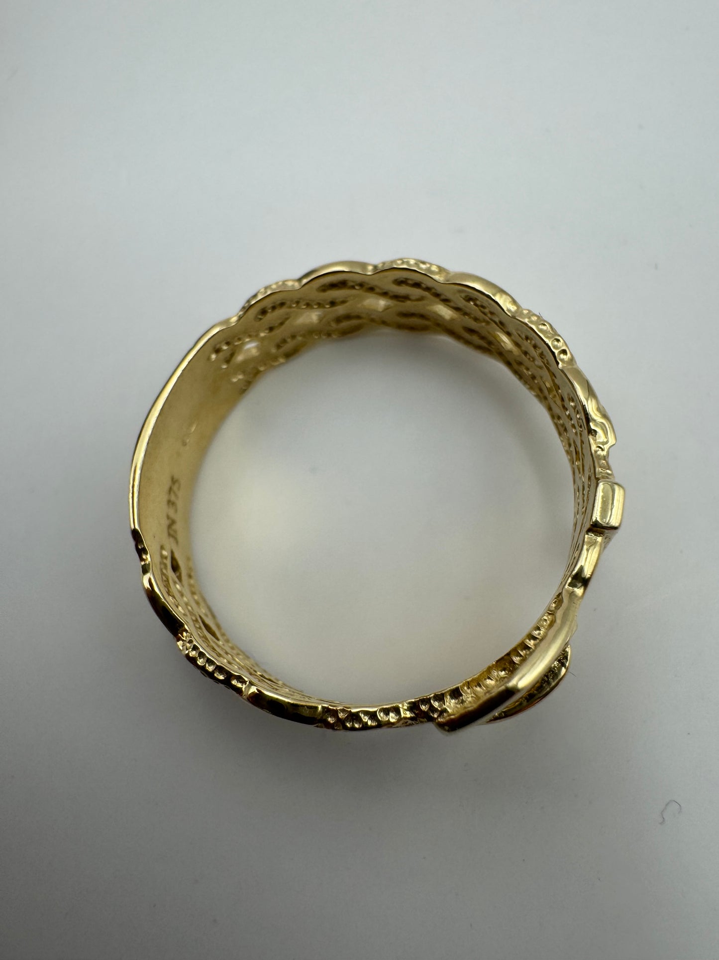 9ct Solid Yellow Gold Fancy Buckle Ring 10mm Width, Sizes L to T (017)