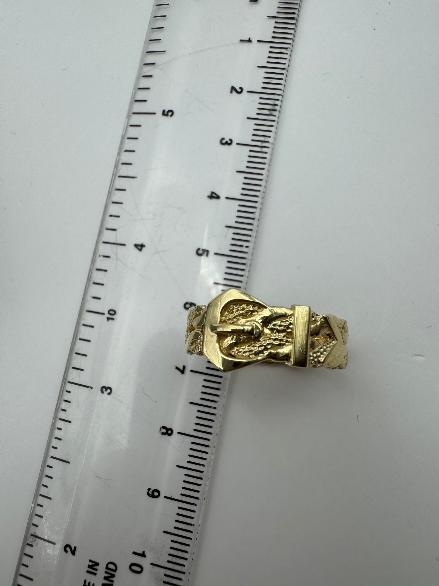 9ct Solid Yellow Gold Fancy Buckle Ring 10mm Width, Sizes L to T (017)