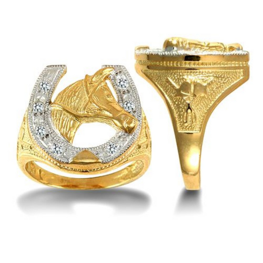 9ct Yellow Gold Clear Zirconia Stone Set Horse Shoe Ring, Sizes R to Z (046)