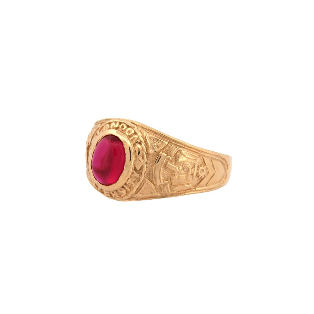 9ct Yellow Gold London University Red Cabouchon Ring , Sizes O - Z (0341)