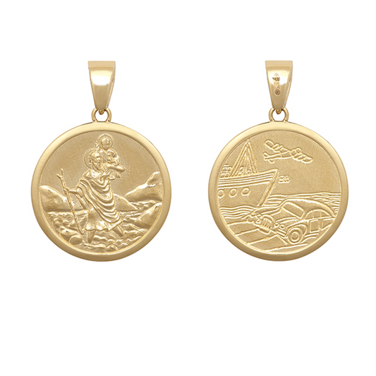 9ct Yellow Gold 31x22mm Solid St Christopher Round Pendant (0093)