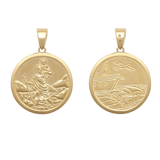 9ct Yellow Gold 33x25mm Solid St Christopher Round Pendant (0094)
