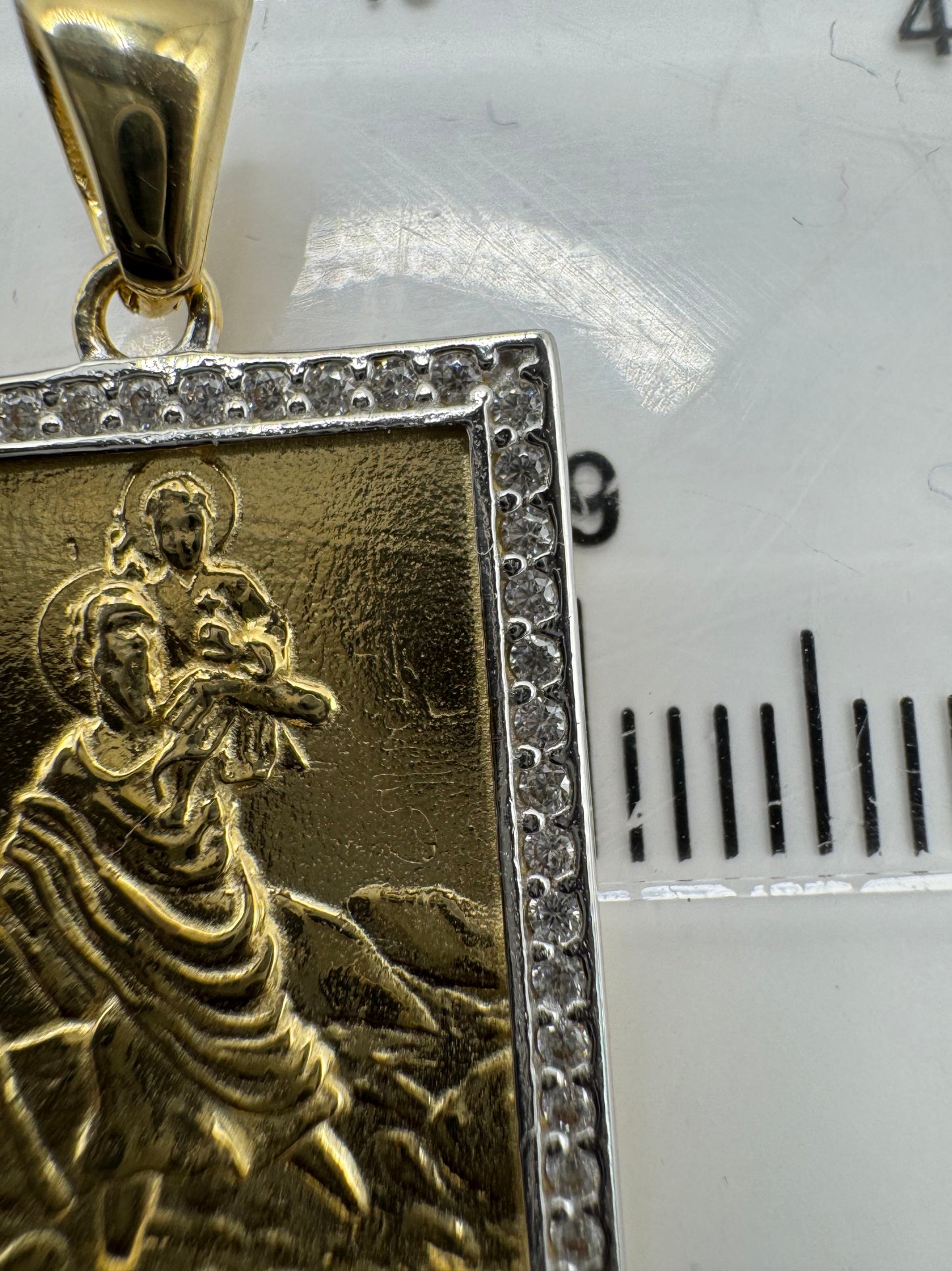 9ct Yellow Gold Rectangular Zirconia St Christopher Double Side Pendant (0098)