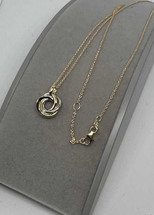 9ct Yellow and White Gold Knot Circles Pendant on 16-17" Chain (087)