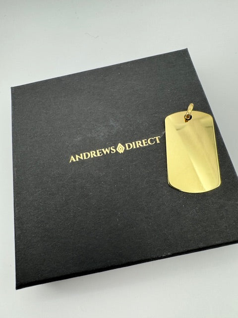 9ct Solid Yellow Gold 39x19mm Plain Polished Dog Tag Pendant (A0460)