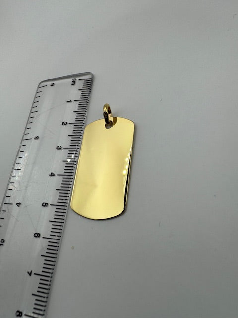 9ct Solid Yellow Gold 39x19mm Plain Polished Dog Tag Pendant (A0460)