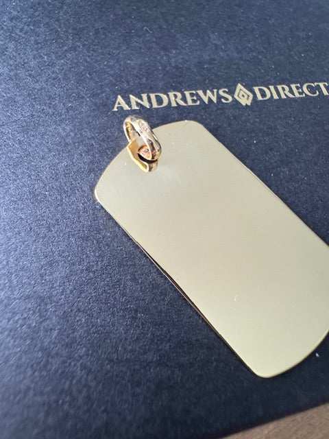 9ct Solid Yellow Gold 39x19mm Plain Polished Dog Tag Pendant (A0460)