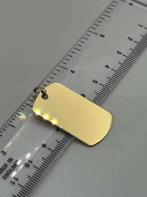 9ct Solid Yellow Gold 39x19mm Plain Polished Dog Tag Pendant (A0460)