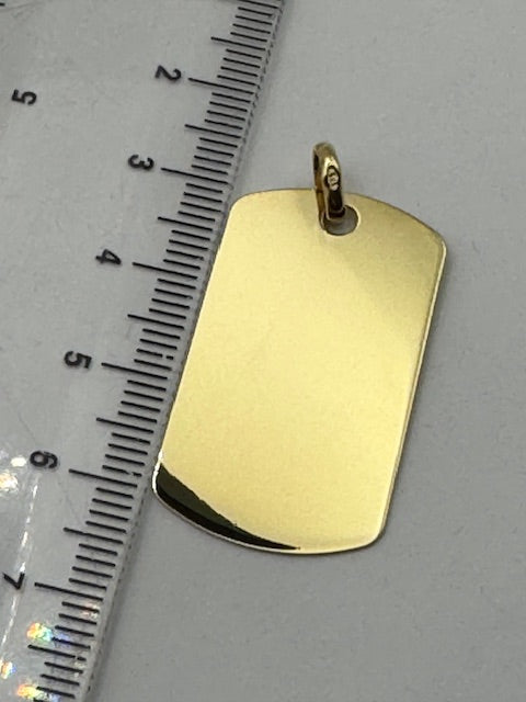 9ct Solid Yellow Gold 39x19mm Plain Polished Dog Tag Pendant (A0460)