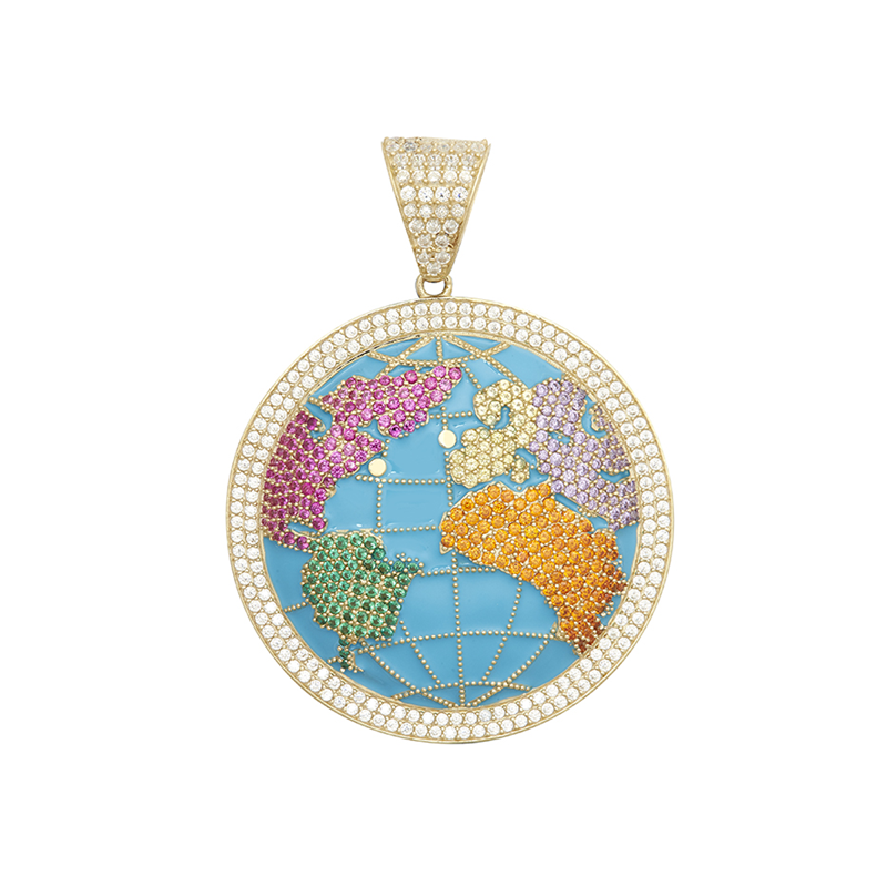 9ct Gold 25mm Cubic Zirconia Multi-coloured Globe Pendant (2090)