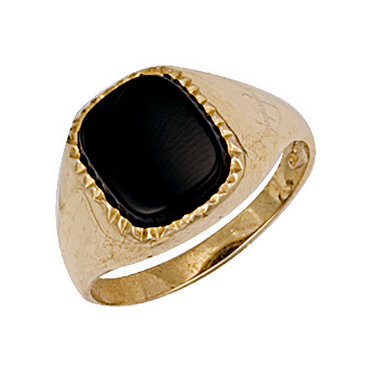9ct Yellow Gold Mens Black Onyx Signet Ring, Sizes N to Z (0167)