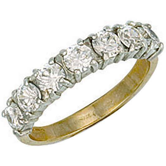 9ct Yellow Gold Clear 7 Stone Set Eternity Band Ring, Sizes J to T (0259)
